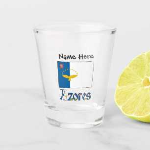 De Shot Açores e Bandeira Açoriana com o Seu Nome Copo Sho