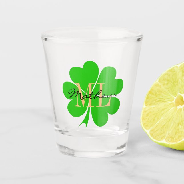 De Shot Copo Shamrock, Trevo da Sorte Irlandês, monograma (Frente)