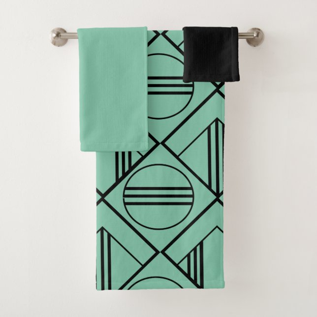 De Toalhas Artº Deco Círculos e Diamantes Bandeja Conjunto (Insitu)