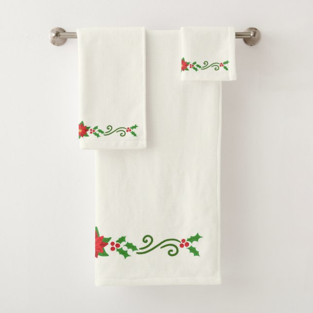 De Toalhas Natal Holly e Poinsettias Bath Conjunto (Insitu)