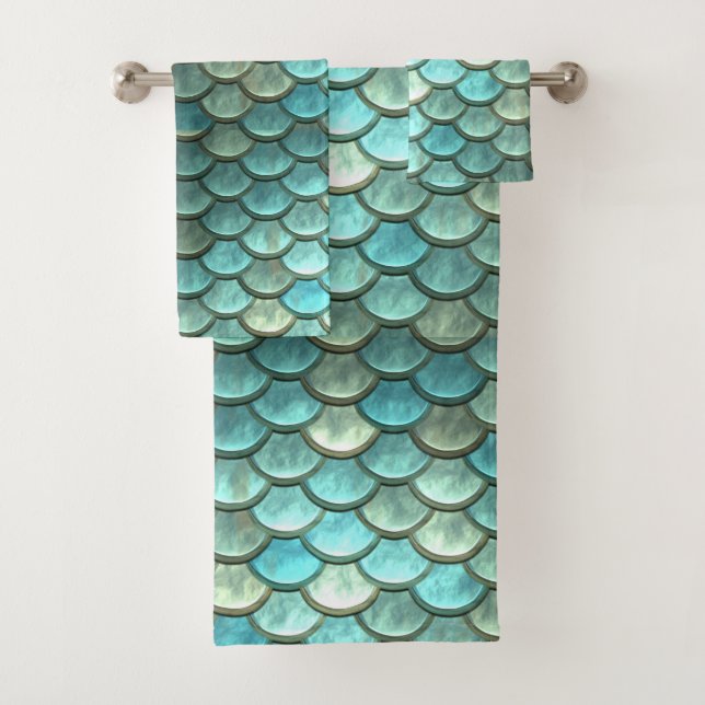 De Toalhas Sereia Escala Aqua Teal Bath Conjunto (Insitu)