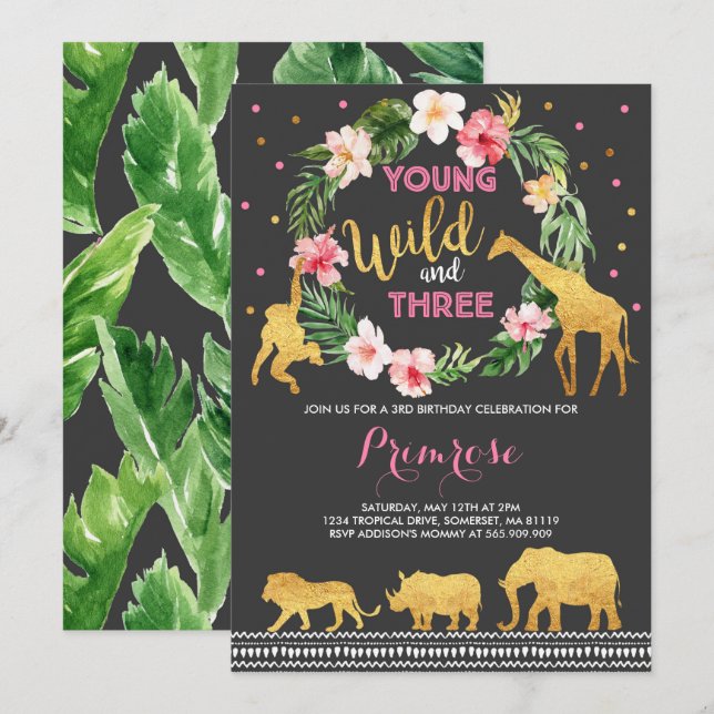 De três aniversários do convite selva nova (Frente/Verso)