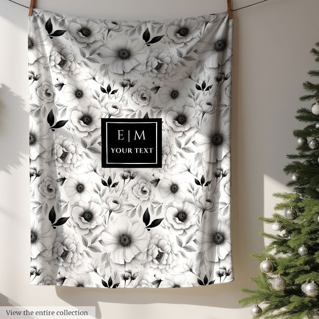 De Velo As cinzas artísticas têm um cobertor floral com no (Artistic grey hues floral blanket with custom name)