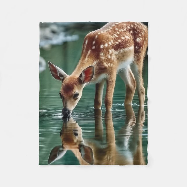 De Velo Cobertor Cute Fawn Bebendo Água (Frente)
