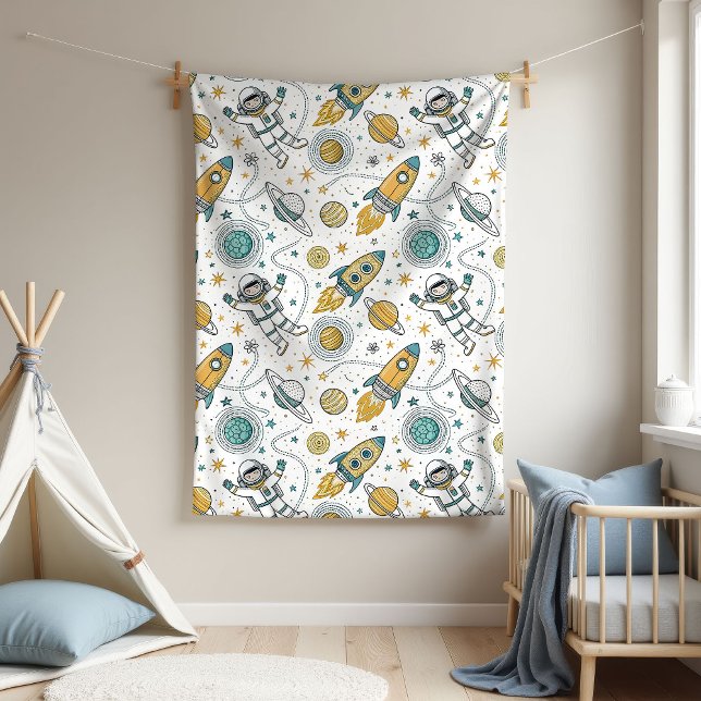 De Velo Cobertor Espacial Bebê Menino Planetas E Foguete (Baby Boy Space Blanket Planets & Rocket Design)