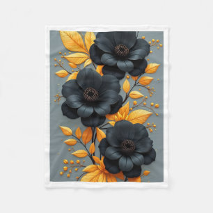 De Velo Cobertor Floral Preto e Dourado