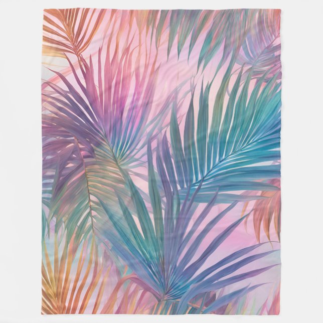 De Velo Cobertor Macio Rosa Pastel Tropical Folhas Padrão (Frente)