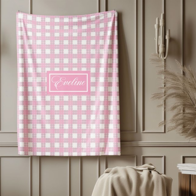 De Velo Cobertor Moderno Personalizado Rosa Claro Xadrez T (Personalized Modern Blanket Soft Pink Plaid Touch)