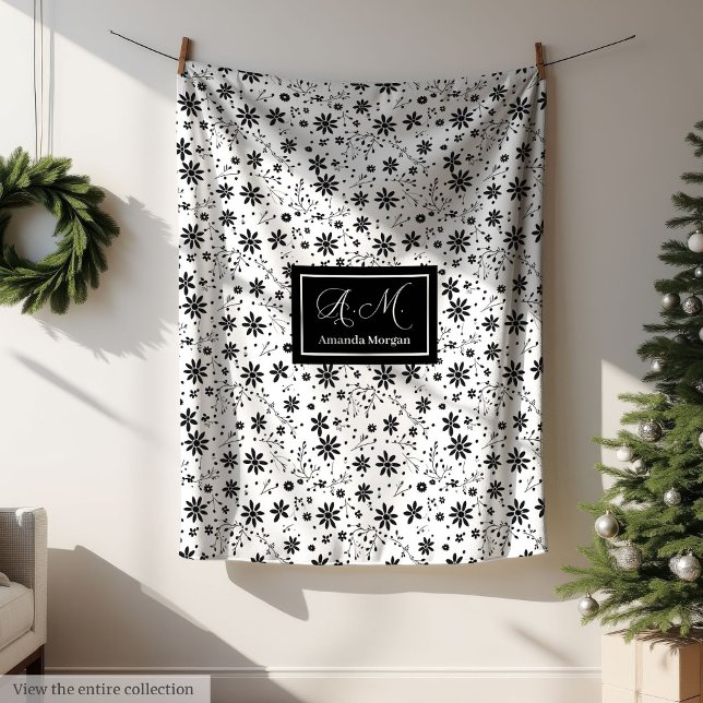 De Velo Cobertor Monograma Floral Minimalista Tons Cinza (Minimalist Floral Blanket Monogram Grey Hues Style)