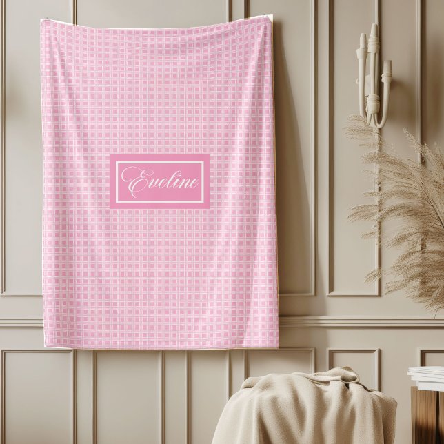 De Velo Cobertor Personalizado Clássico Rosa Xadrez Elegan (Classic Pink Tartan Blanket Personalized Elegant)
