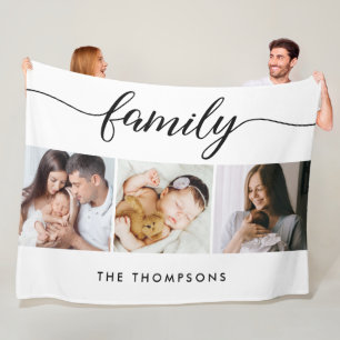 De Velo Cobertor Personalizado com 3 Fotos e Nome da Famíl