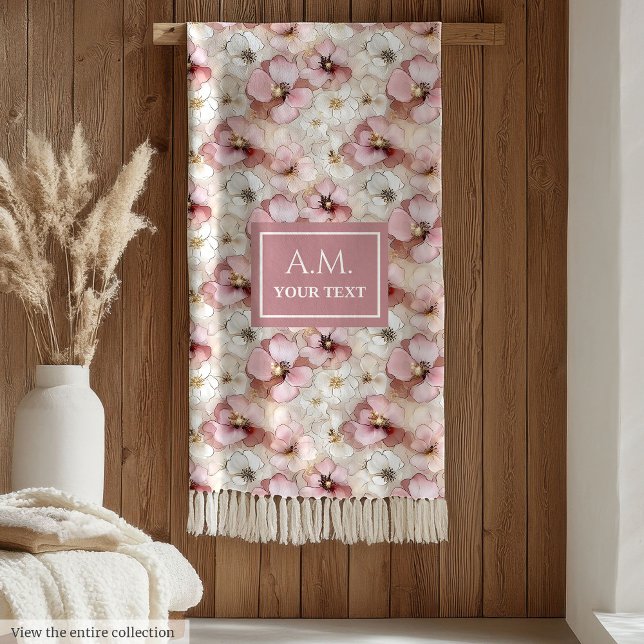 De Velo Cobertor Personalizado com Nome em Rosa Pastel Sua (Soft Pastel Pink Delicate Floral Custom Name Throw Fleece Blanket )