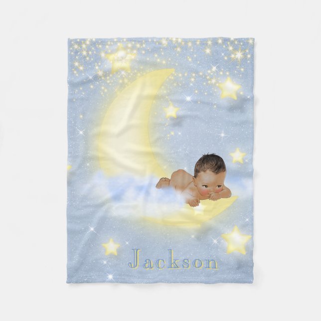 De Velo Cobertor Personalizado Lua Estrelas para Bebê Meni (Frente)