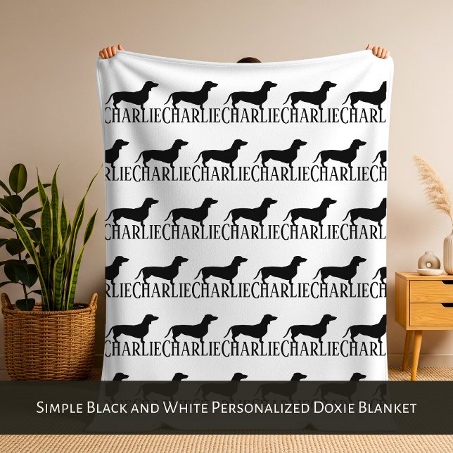 De Velo Cobertor Personalizado Preto e Branco Simples para (Simple Black and White Personalized Doxie Blanket)
