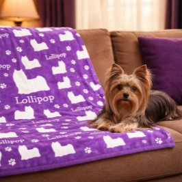 De Velo Cobertor Personalizado Roxo Cachorro Yorkshire Yor