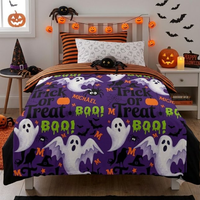 De Velo Cobertor Personalizado Roxo Fantasma Nome Monogram (Criador carregado)