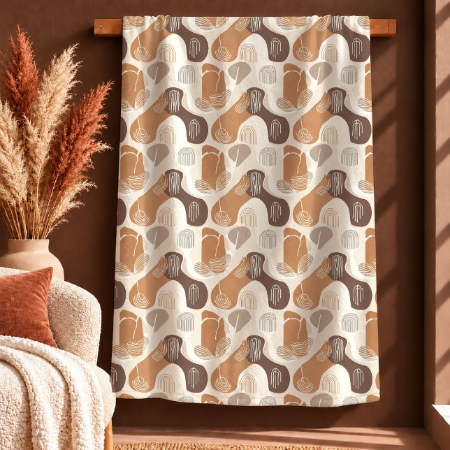 De Velo Cobertor Presente Único Formas Boho Ferrugem Marfi (Unique Boho Shapes Rust Ivory Beige Blanket Gift)