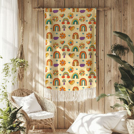 De Velo Cobertor Retro Pastel Funky 70s Conforto Aconchega