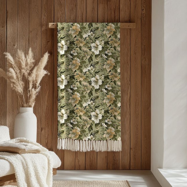 De Velo Cobertor Verde Salvia Elegante com Acento Floral D (Sage Green Blanket Elegant Gold Floral Accent)