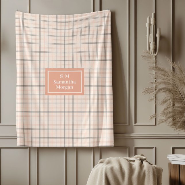 De Velo Cobertor Xadrez Cinza Coral Personalizado com Esti (Coral Grey Plaid Throw Personalized Trendy Look)