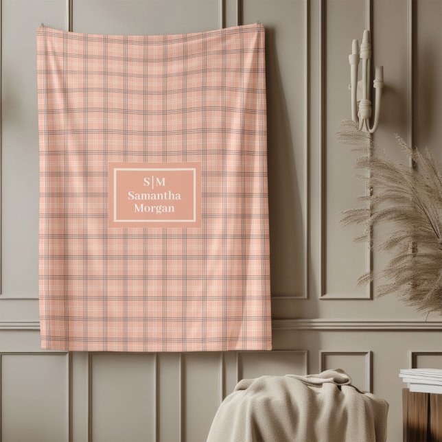 De Velo Cobertor Xadrez Cinza Coral Personalizado Presente (Coral Grey Tartan Throw Personalized Gift Idea)