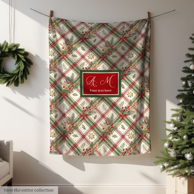 De Velo Cobertor xadrez em aquarela verde e vermelho rústi (Rustic green and red watercolor checkered blanket)