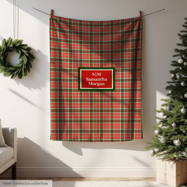 De Velo Cobertor Xadrez Personalizado Chic Vermelho Verde  (Personalized Plaid Blanket Chic Red Green Christmas)