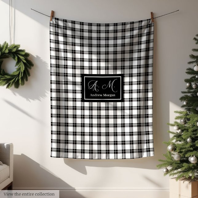 De Velo Cobertor Xadrez Preto Branco Tons Cinza Rústico pa (Grey Hues Rustic Black White Plaid Blanket for Him)
