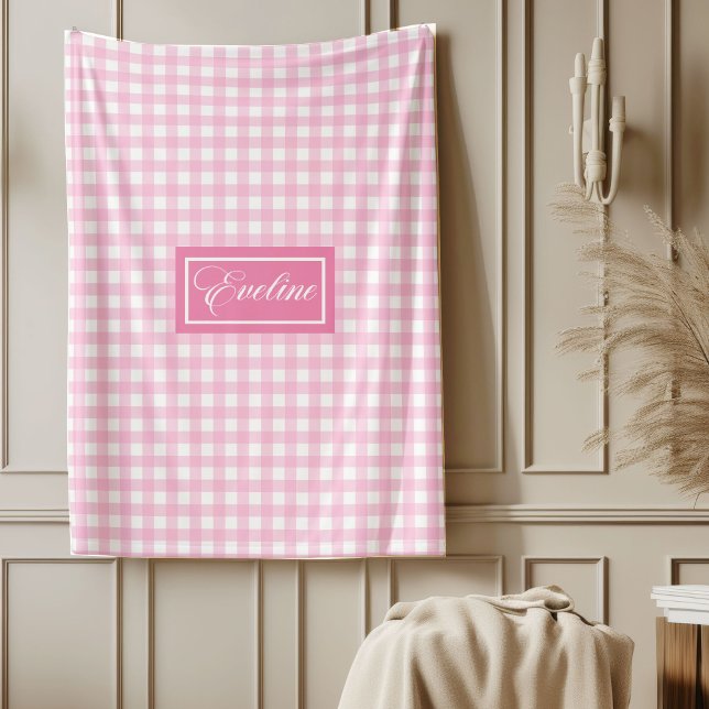 De Velo Cobertor Xadrez Rosa Personalizado Acento Chic e A (Personalized Pink Plaid Blanket Chic Aesthetic Style)