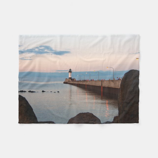 De Velo Duluth Harbor North Pier Light fleece cobertor (Frente (Horizontal))