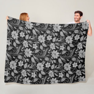 De Velo Elegante Cobertor Preto com Contorno Floral Branco