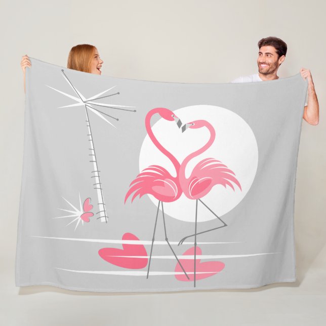 De Velo Flamingo Love fleece cobertor grande horizontal (In Situ)