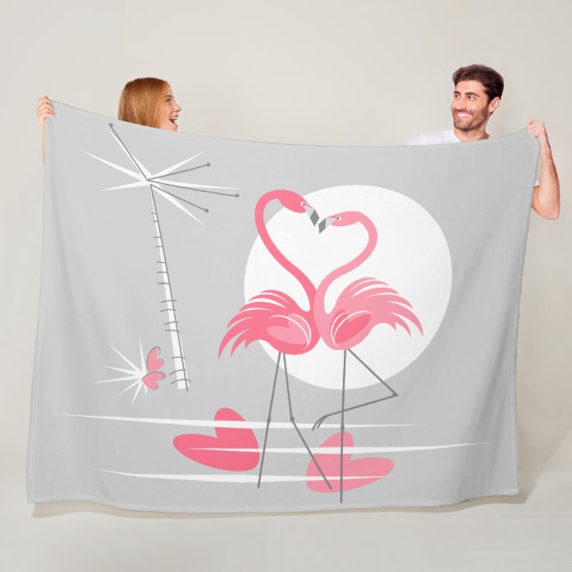 De Velo Flamingo Love fleece cobertor grande horizontal (In Situ)
