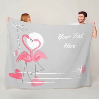 De Velo Flamingo Love Side Text fleece, cobertor horizonta