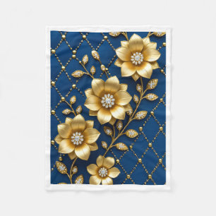 De Velo Flores Douradas Cobertor Azul e Dourado