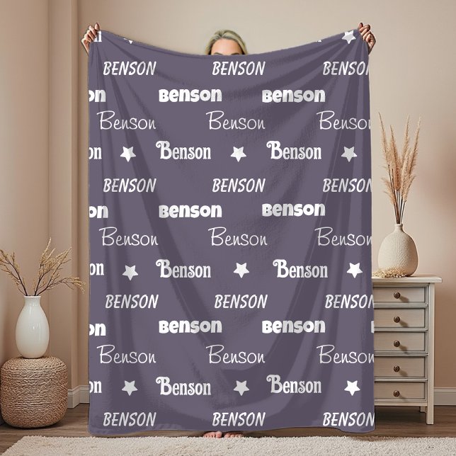 De Velo Fofo cobertor cinza azul personalizado com nome re (Criador carregado)