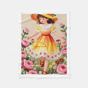 De Velo Menina Fofa em Vestido Amarelo Cobertor Floral