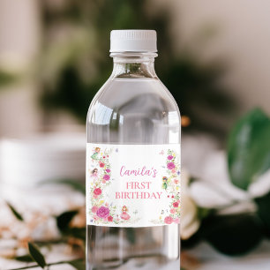 De Vinho Fada Floral Primeiro Aniversário Rótulo da Garrafa