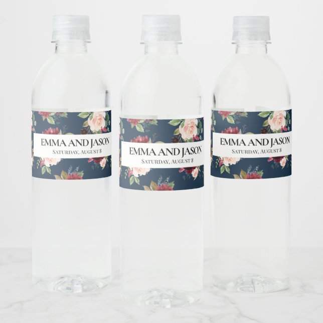De Vinho Rótulo da Garrafa Floral Burgundy Marinho Boho (Garrafas)