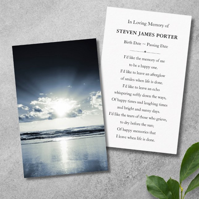 De Visita Beach Nature Sympathy - Cartão Memorial Funeral (Beach Memorial Card)