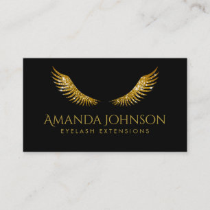 De Visita Brilho Lashes Douradas Asas Simples Cartão Preto
