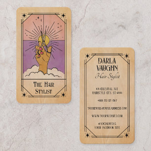 De Visita Cabelereiro Rosa Roxo Cartão Tarot Celestial Sol