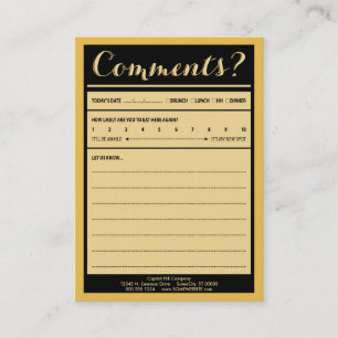 De Visita cartão do comentário do restaurante