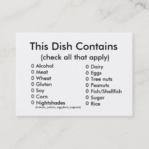 De Visita Cartão dos ingredientes da sorte do pote