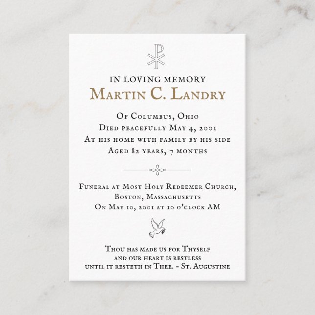 De Visita Cartão Memorial (Frente)