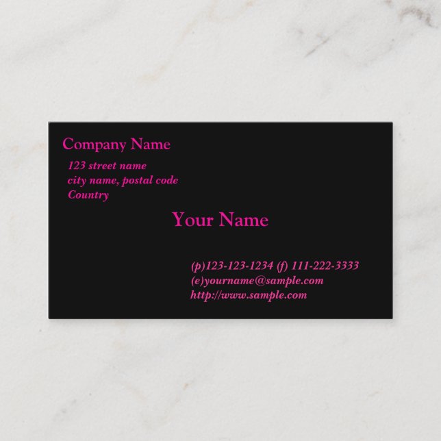 De Visita cartão preto,fontes cor-de-rosa (Frente)