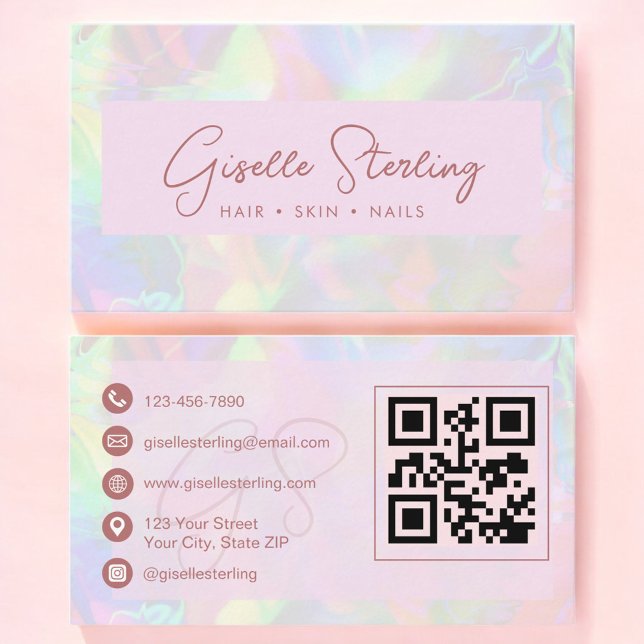 De Visita Cartão Profissional Código QR Opala Dourado Rosa L (Criador carregado)
