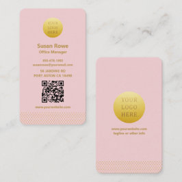 De Visita Cartão QR Code com Pontos Rosa e Dourado Minimalis