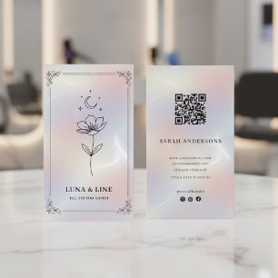 De Visita Cartão QR Code Floral Holográfico Minimalista