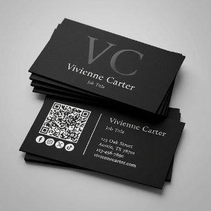 De Visita Cartão QR Code Mídia Social Preto e Branco Minimal